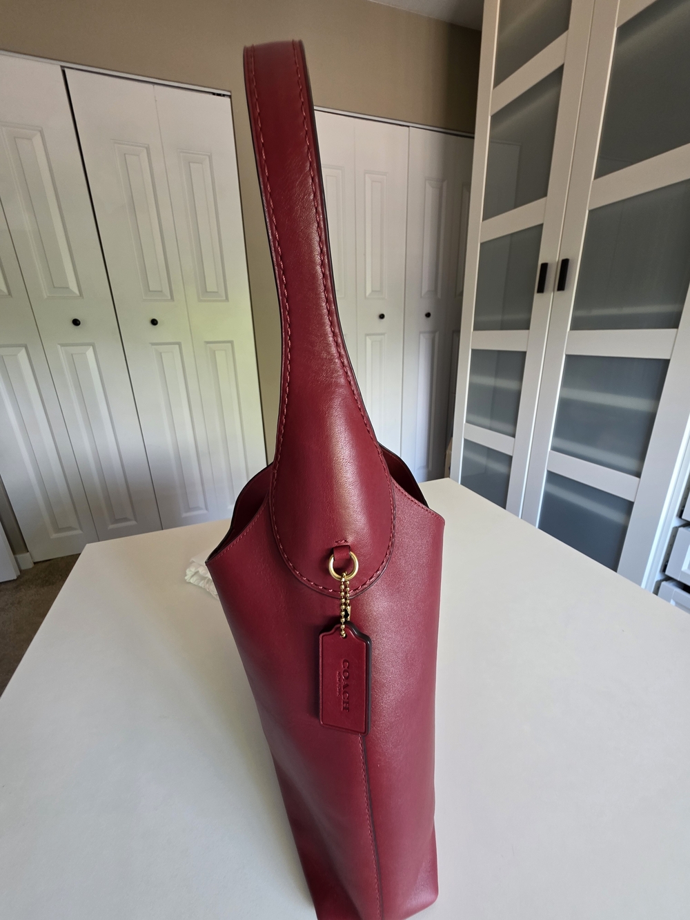 Coach Brooklyn 28 Leather Shoulder Hobo Bag In Ruby - Picture 12 of 16